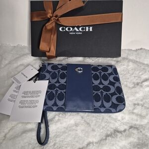 Brand New! Tags Attached! Coach Denim Signature Wristlet